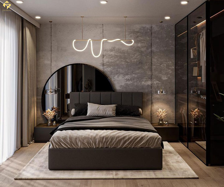 phòng ngủ màu xám