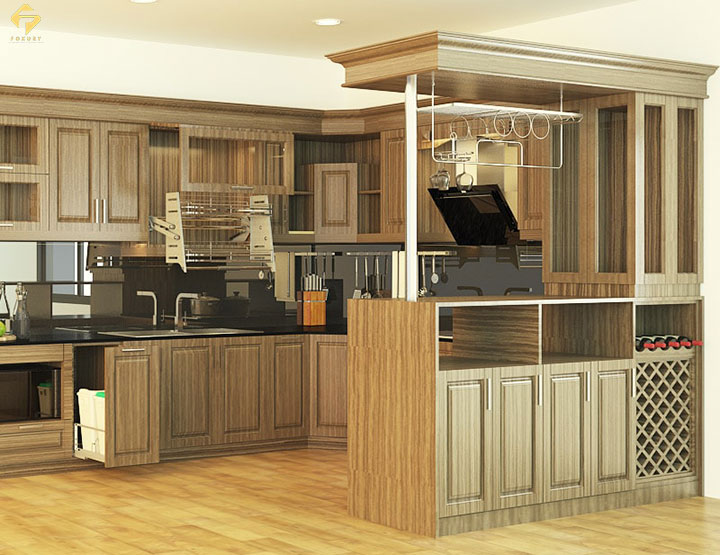 Vách ngăn kết hợp tủ rượu quầy bar