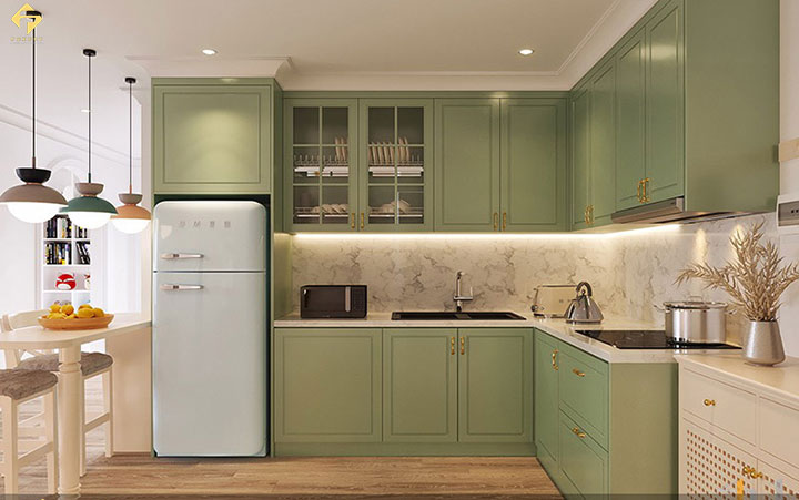 tủ bếp gỗ công nghiệp phủ sơn