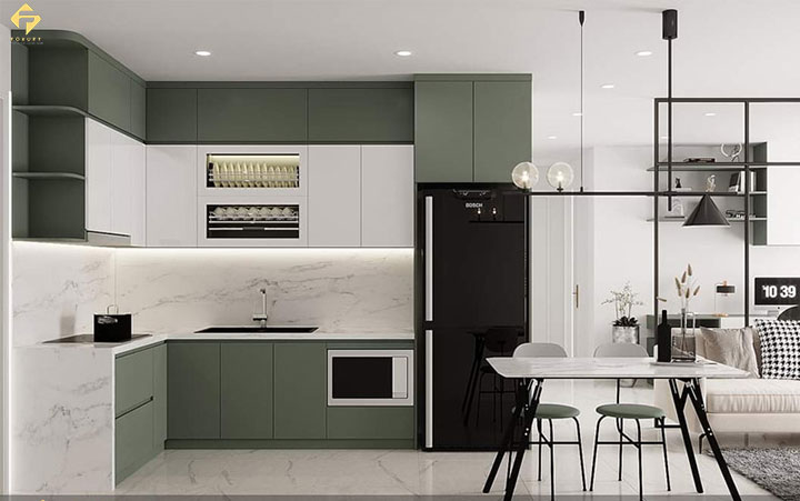 tủ bếp gỗ công nghiệp phủ sơn