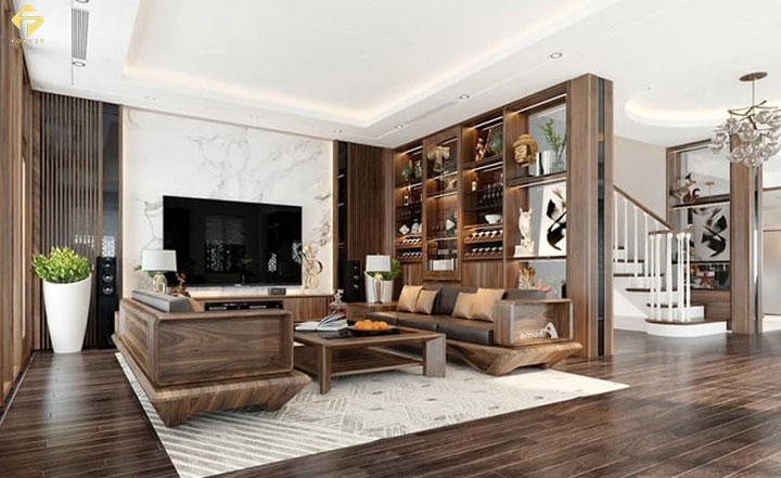 Vách ngăn cầu thang kết hợp tủ rượu