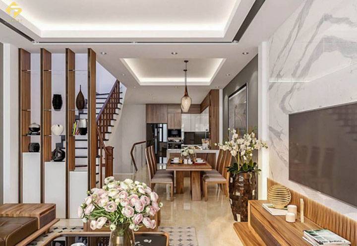 Vách ngăn cầu thang kết hợp tủ rượu