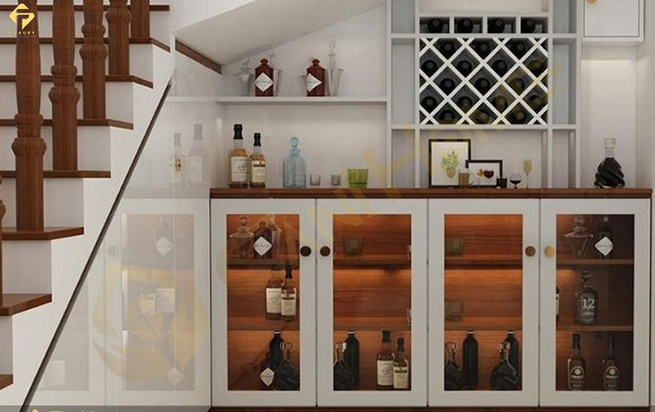 Vách ngăn cầu thang kết hợp tủ rượu