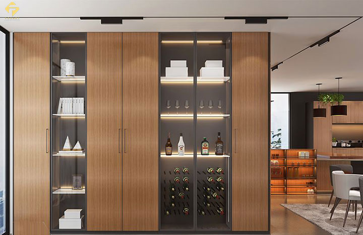 Vách ngăn gỗ công nghiệp kết hợp cửa kính