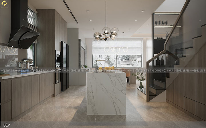 dự án thi công nội thất nhà phố anh Thái bếp