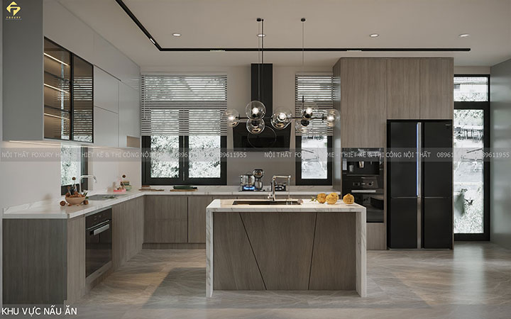 dự án thi công nội thất nhà phố anh Thái bếp