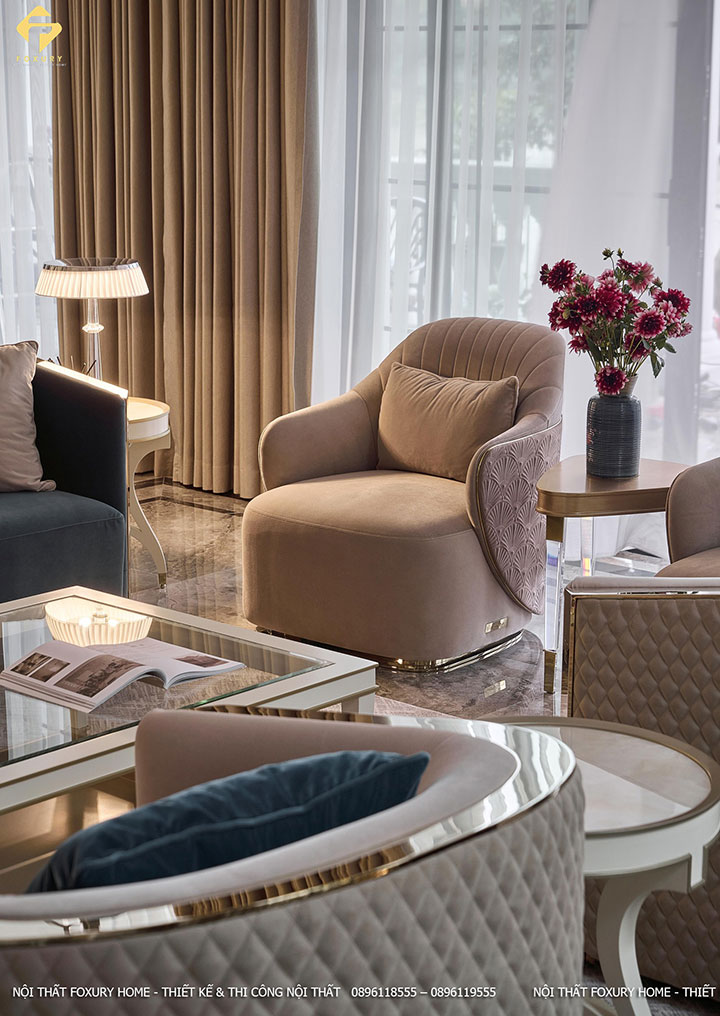 phòng khách biệt thự tân cổ điển