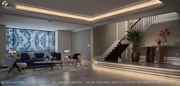 phòng khách biệt thự tân cổ điển