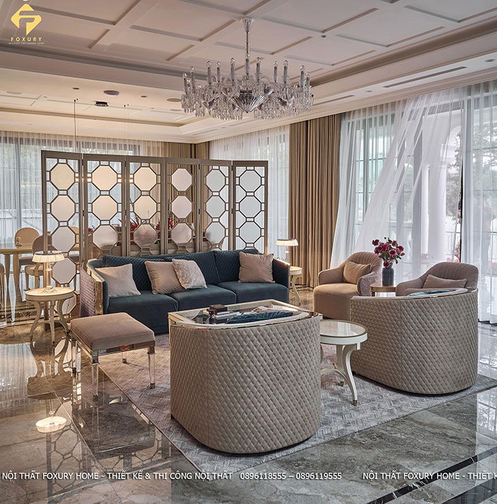 phòng khách biệt thự tân cổ điển