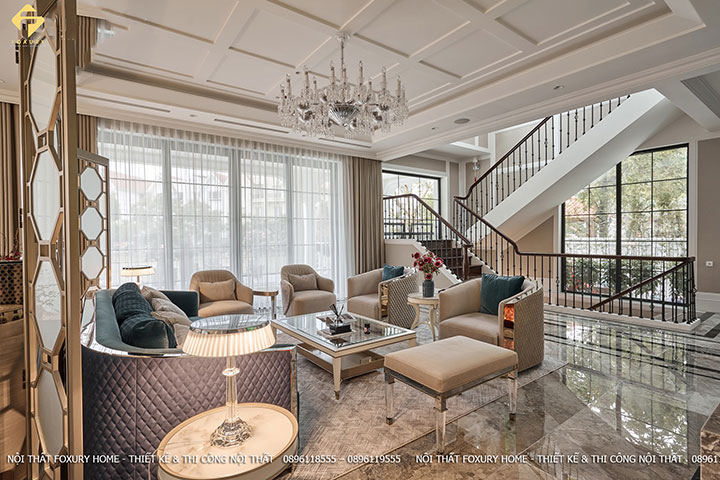 phòng khách biệt thự tân cổ điển