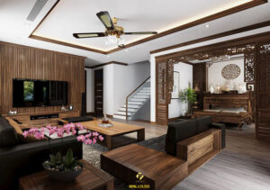 Thiết kế nội thất phòng khách có bàn thờ