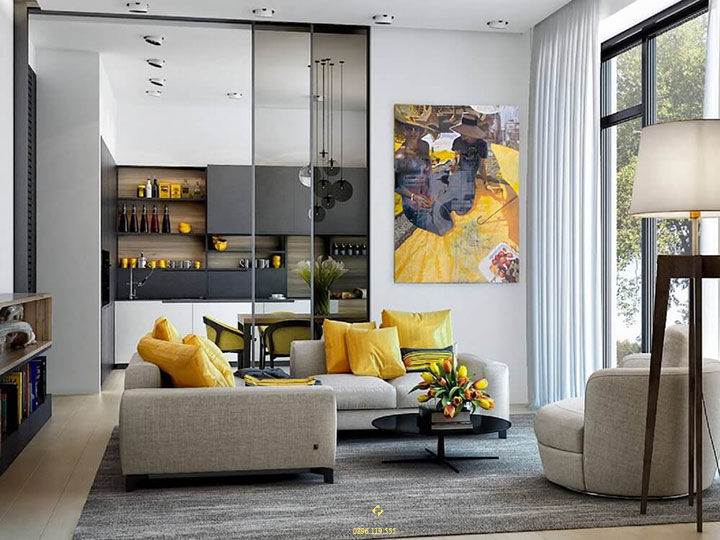 nội thất phòng khách mệnh kim