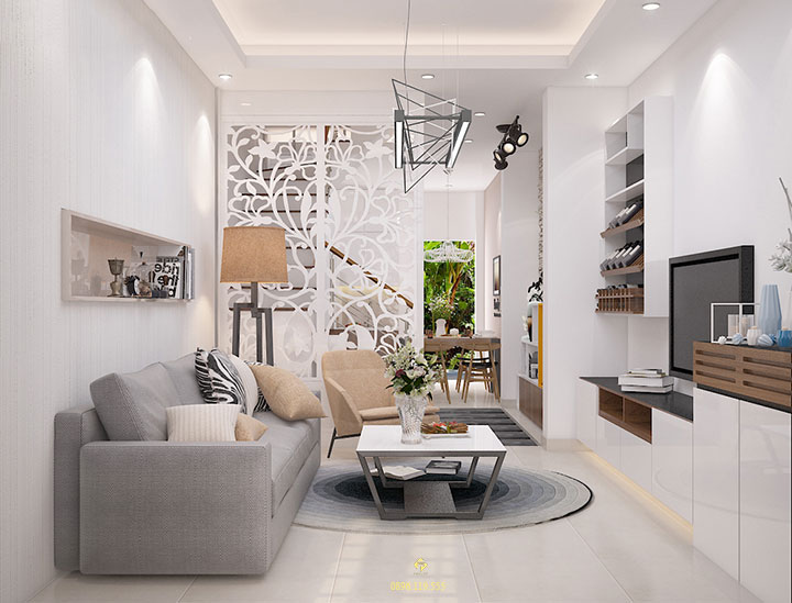 nội thất phòng khách mệnh kim