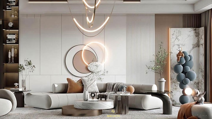 nội thất phòng khách mệnh kim