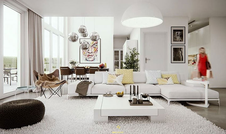 nội thất phòng khách mệnh kim