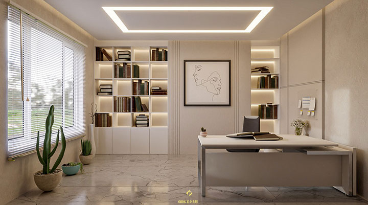 nội thất phòng làm việc mệnh kim