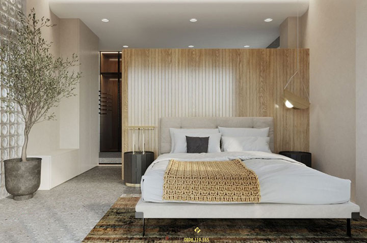 vách đầu giường chia đôi phòng ngủ