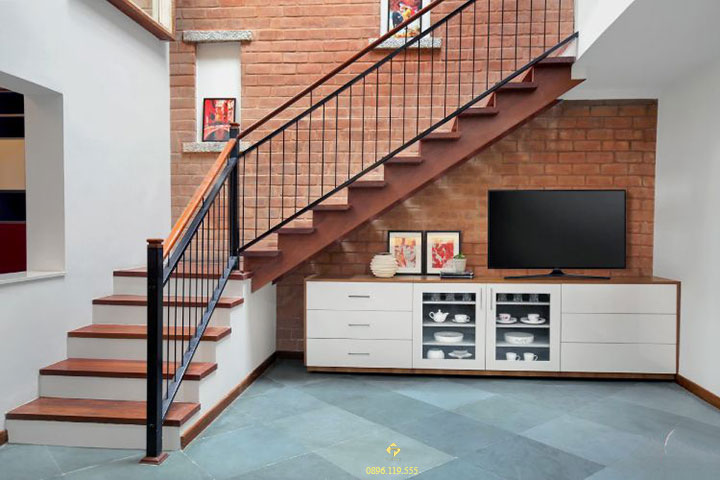 thiết kế kệ tivi dưới gầm cầu thang