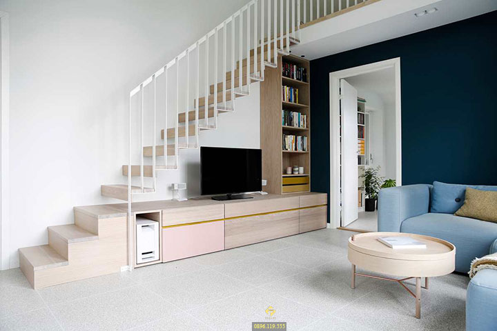 thiết kế kệ tivi dưới gầm cầu thang