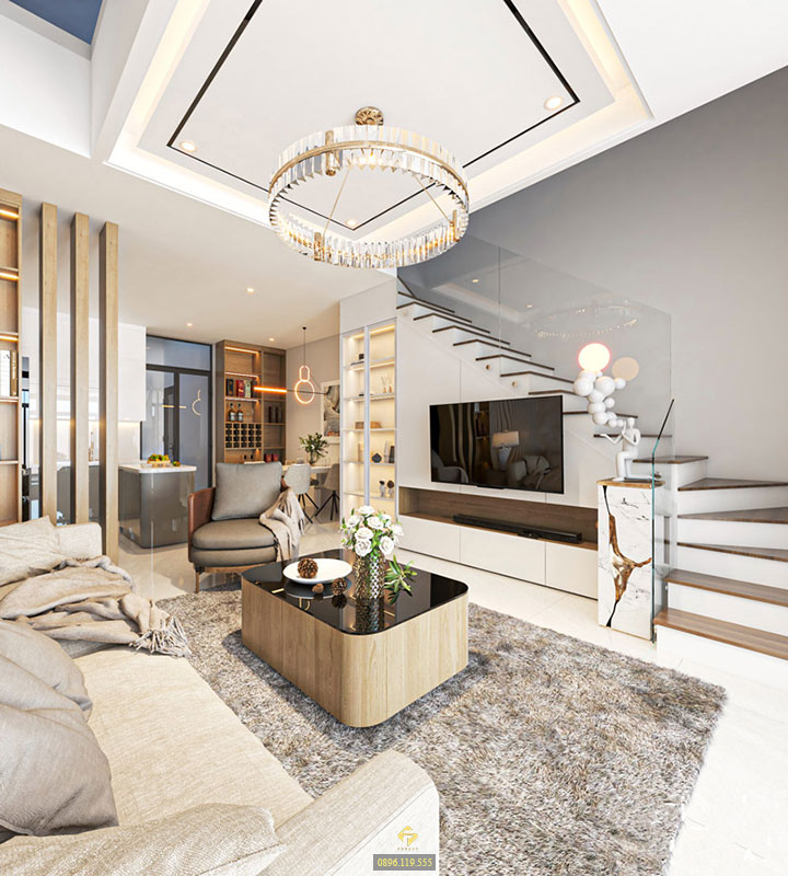 thiết kế kệ tivi dưới gầm cầu thang