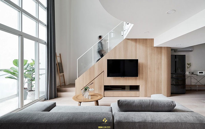 thiết kế kệ tivi dưới gầm cầu thang