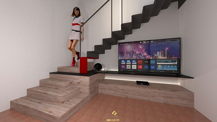 thiết kế kệ tivi dưới gầm cầu thang