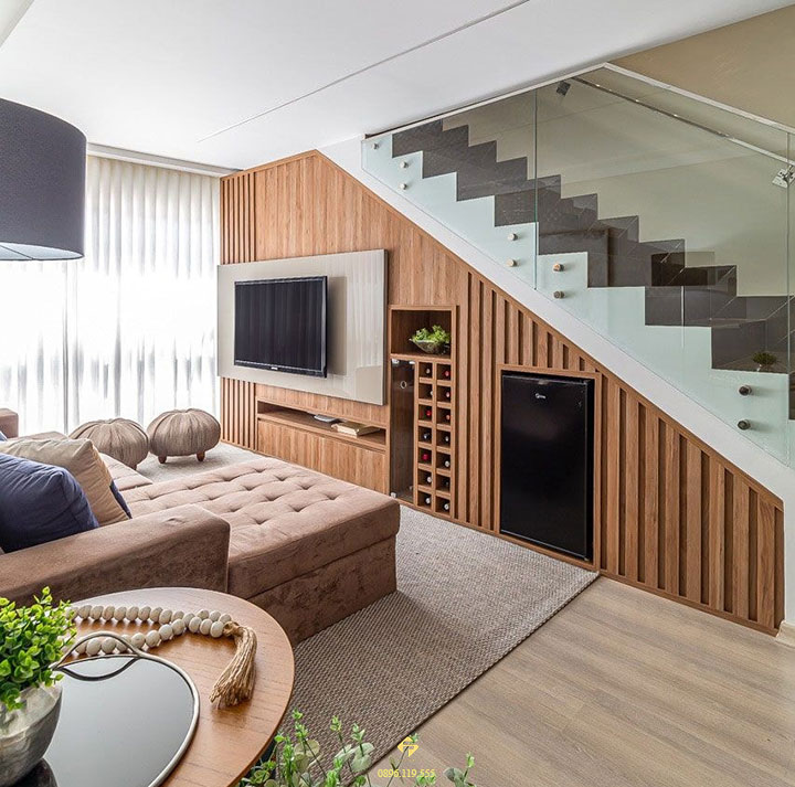 thiết kế kệ tivi dưới gầm cầu thang