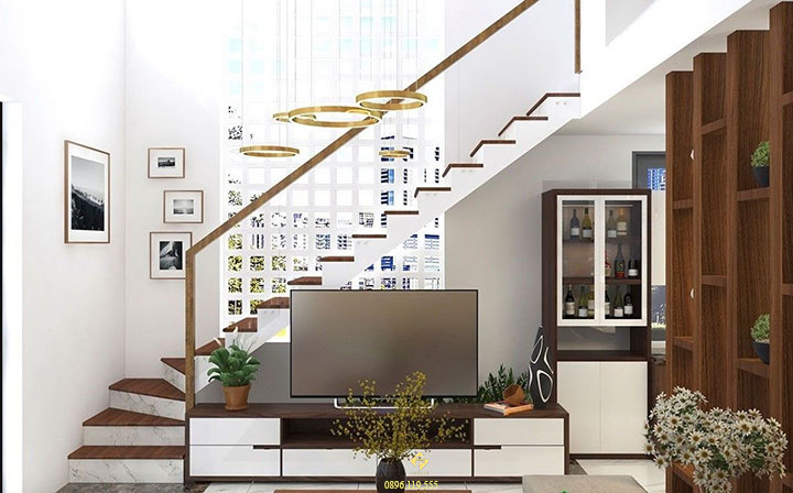 thiết kế kệ tivi dưới gầm cầu thang