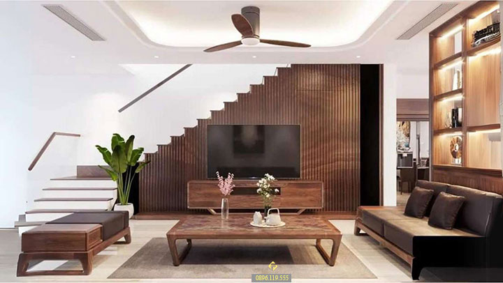 thiết kế kệ tivi dưới gầm cầu thang