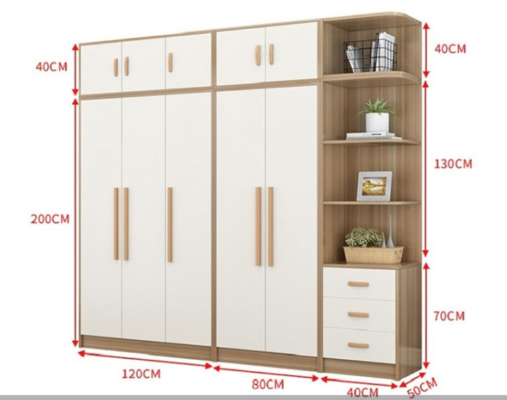 kích thước tủ áo 2 buồng 3 cánh