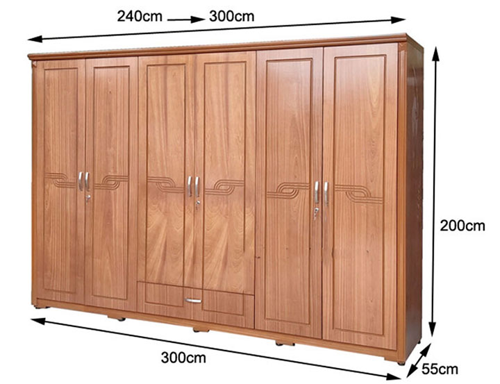 kích thước tủ áo 6 cánh