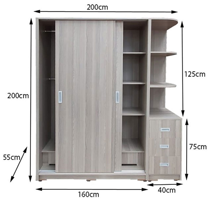 kích thước tủ áo cửa lùa