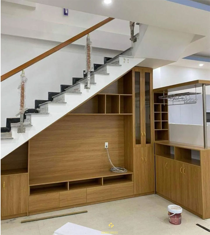 Đơn vị thiết kế, thi công kệ tivi gầm cầu thang đẹp